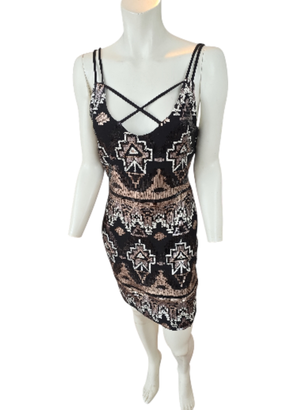 Black & Rose Gold Sequin Bodycon Dress